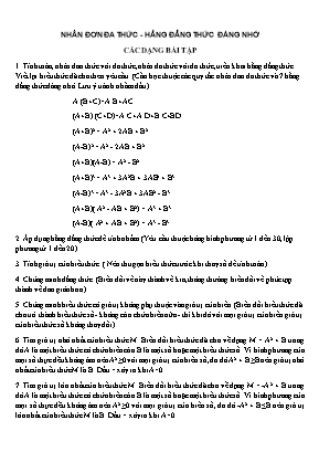 Các đề luyện thi môn Toán Lớp 8 - Chủ đề Nhân đơn đa thức - Hằng đẳng thức đáng nhớ
